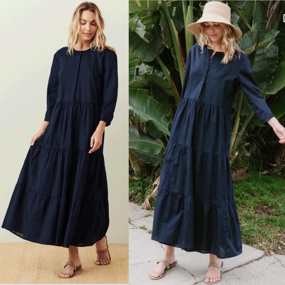 JENNI KAYNE Navy James Tiered Maxi Dress L
